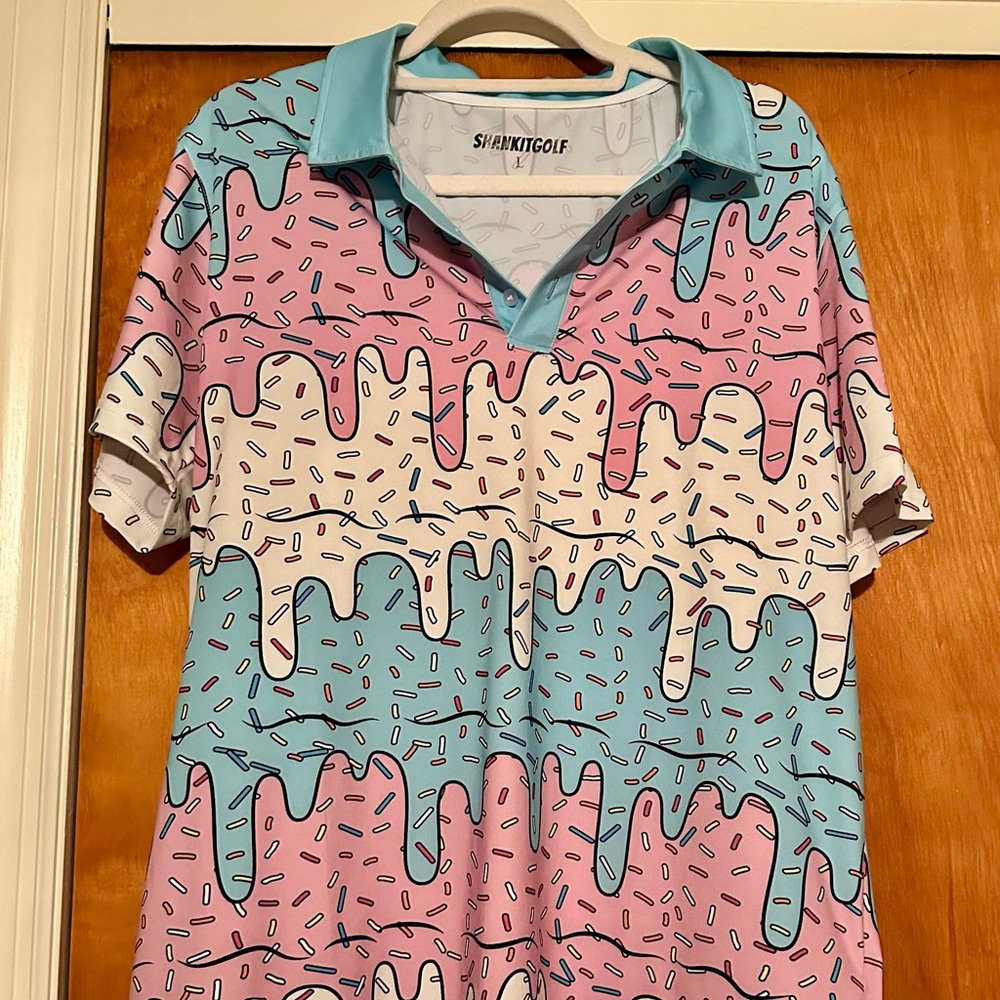 Stylish Ice Cream Print Polo Shirt - Pink and Blue